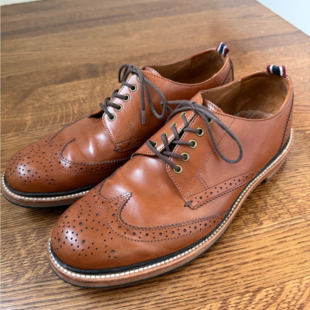 J CREW Oar Stripe Shortwing Derby Brogue Shoes Preppy Academia Leather Italy 9